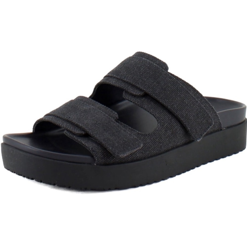 Vionic Riviera Black Canvas Platform Slide Sandals Women's Size 11